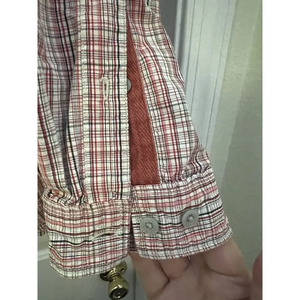 The North Face‎ Long Sleeve Button Lightweight Shirt Mens XL Red Beige Plaid